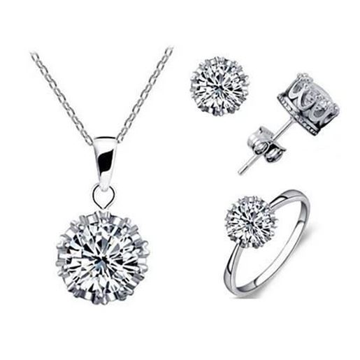 Picture of Tiara Set Of 4 Necklace Pendant Ring And Stud Earrings In Silver Plated Crown Setting