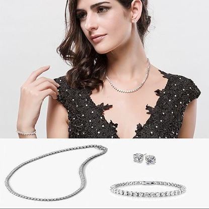 Picture of Trio Set of Dazzling Diamond Crystal Necklace Bracelet And Earrings