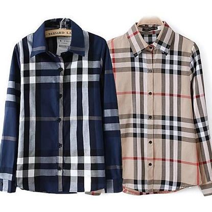 Picture of Boyfriend Shirt In Tan and Blue Plaids