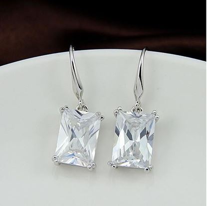 Picture of Royalty Earrings Emerald Cut Big Solitaires On Hooks