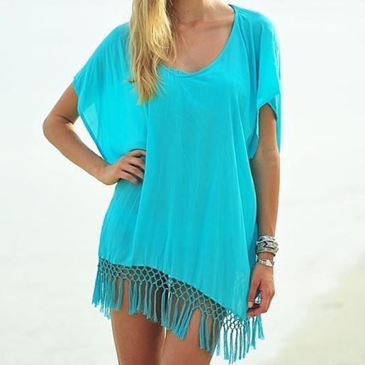 Picture of Mid-Summer Night Fringe Trim Tunic In 3 Colors From Summery Collection