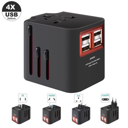 Image de Worldwide Plug Adapter With 4 Port USB Fast Charger And A Surge Protector