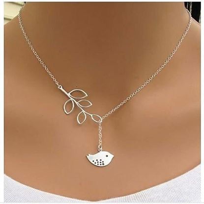 Picture of Spring Has Sprung 925 Silver Plated Bird And Leaves Lariat Necklace