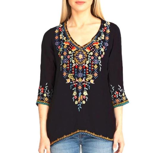 Foto de Private Garden Embroidered Tunic Tops In Vivid Colors