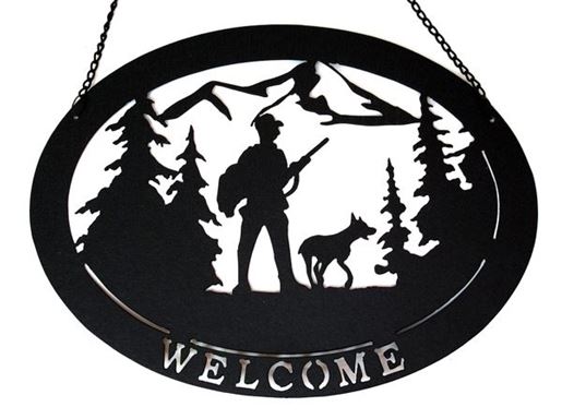 Picture of Large Metal Welcome Hunter with Dog Sign