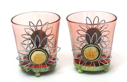 Picture of Round Pink Glass Votive Holder Set of Two