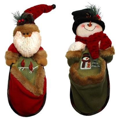 Picture of Fabric Burlap Stuffed Santa or Snowman Knick-Knack Holder Price Each