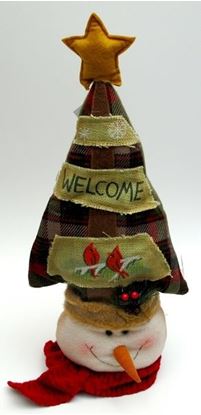 Picture of Fabric Burlap Stuffed Snowman Head with Tree Shape Door Stop