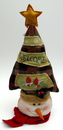 Picture of Fabric Burlap Stuffed Snowman Head with Tree Shape Door Stop