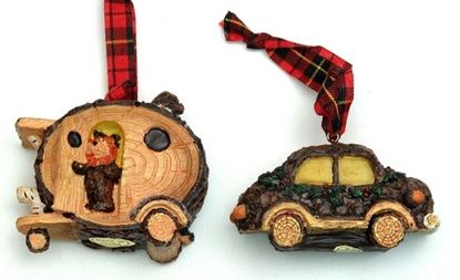 Picture of Rustic Log Car Ornaments Set of Two