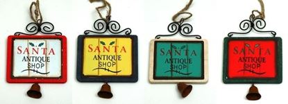Foto de WoodMetal Sign Ornaments with Bell Set of Four