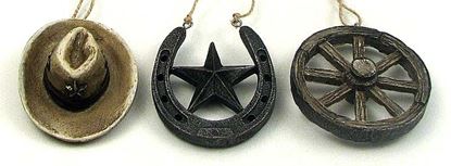 Picture of Western Ornament Set of 3, Hat, Wheel, Star