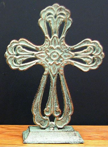 Picture of Cast Iron Tabletop Cross w/ Green/Gold Patina