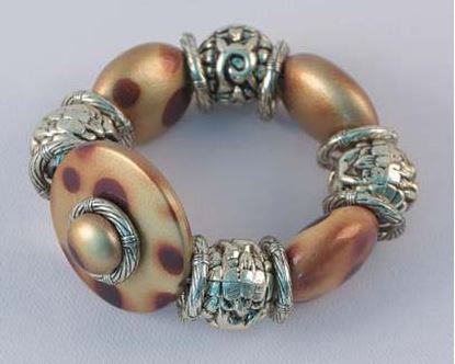 Picture of Silver Tone & Brown Beads Stretch Bracelet