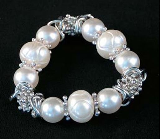 Picture of Silver Tone & White Beads Stretch Bracelet