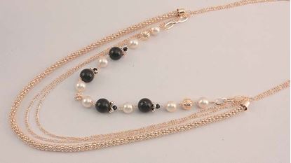 Picture of Gold Tone Necklace Black & White Beads