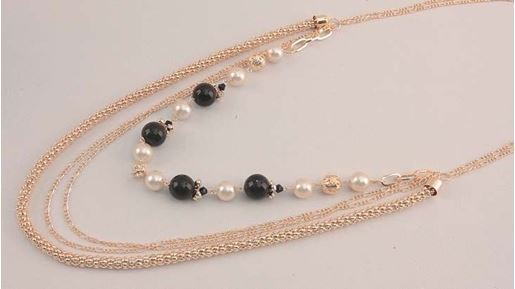 Picture of Gold Tone Necklace Black & White Beads