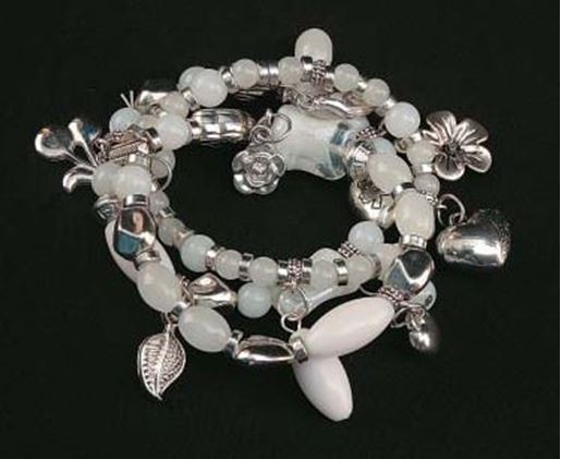 Picture of Silver Tone & White Beads Stretch Bracelet