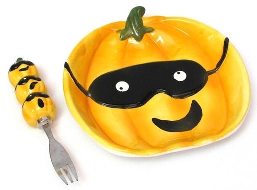 Picture of Ceramic Pumpkin Plate with Fork Set