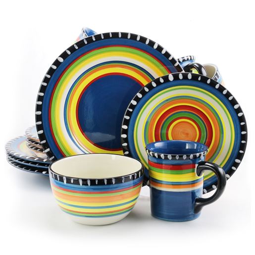 Picture of Gibson Home Pueblo Springs Spanish Festival 16 Piece Durastone Dinnerware Set in Cobalt, Sevice for 4