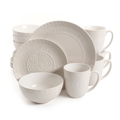 Picture of Gibson Elite Milanto 16 Piece Stoneware Dinnerware Set in Cream, Service for 4