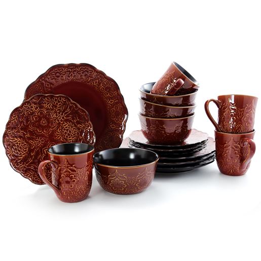 Picture of Gibson Portina 16 Piece Stoneware Dinnerware Set in Rust, Service for 4