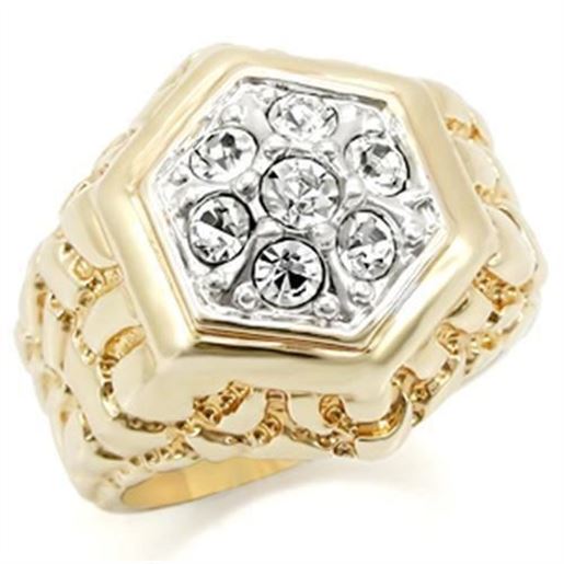 Image sur 2W037 - Brass Ring Gold+Rhodium Men Top Grade Crystal Clear