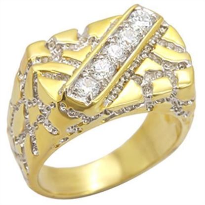 Изображение 2W050 - Brass Ring Gold+Rhodium Men AAA Grade CZ Clear