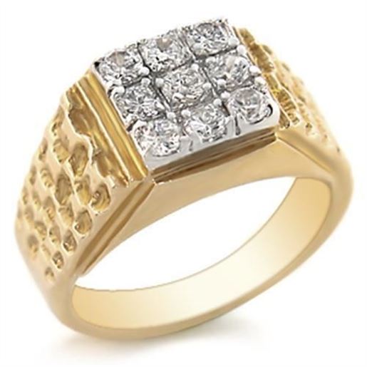 Image sur 2W062 - Brass Ring Gold+Rhodium Men AAA Grade CZ Clear