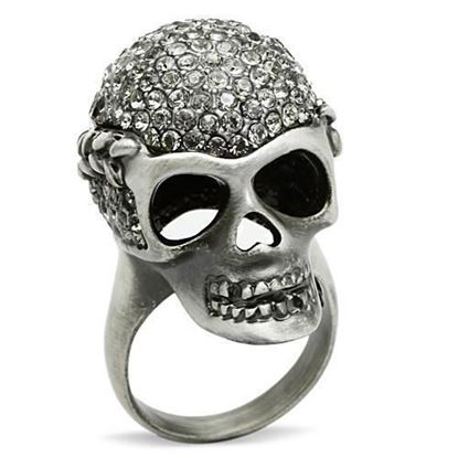 Image de 3W015 - White Metal Ring Antique Silver Men Top Grade Crystal Black Diamond