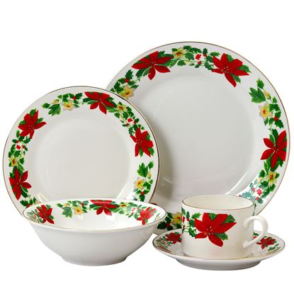 Picture of Gibson Home Poinsettia Holiday 20 Piece Ceramic Dinnerware Set