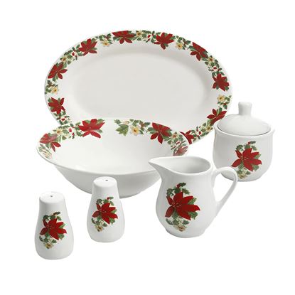 Picture of Perfect for Holidays Poinsettia 7 Piece Porcelain Serving Set in Red