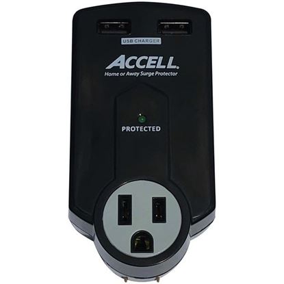 图片 Accell D080B-011K Home or Away Power Station 3-Outlet Travel Surge Protector (Black)