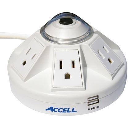 Picture of Accell D080B-014K Powramid 6-Outlet Power Center with Surge Protection and USB Charging Station (White)