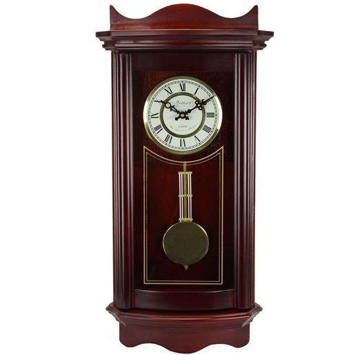 Picture of Bedford Clock Collection Weathered Chocolate Cherry Wood 25 Inch Wall Clock with Pendulum