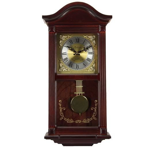 Picture of Bedford Clock Collection 22 Inch Wall Clock in Mahogany Cherry Oak Wood with Brass Pendulum and 4 Chimes