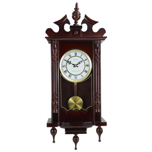 Picture of Bedford Clock Collection Classic 31 Inch Chiming Pendulum Wall Clock in Cherry Oak Finish