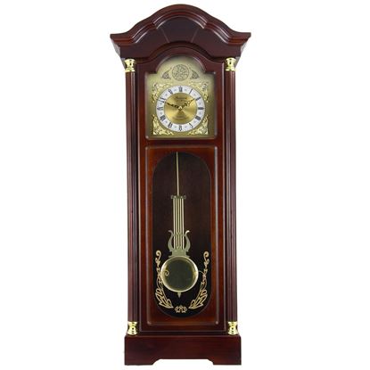 Picture of Bedford Clock Collection 33 Inch Chiming Pendulum Wall Clock in Antique Cherry Oak Finish