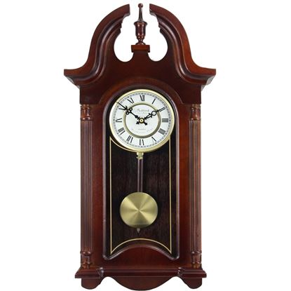 Picture of Bedford Clock Collection 26.5 Inch Chiming Pendulum Wall Clock in Colonial Mahogany Cherry Oak Finish