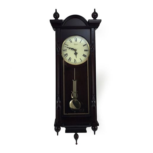 Picture of Bedford Clock Collection Grand 31 Inch Chiming Pendulum Wall Clock in Antique Mahogany Cherry Finish