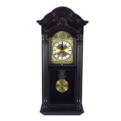 Picture of Bedford Clock Collection 25.5 Inch Antique Mahogany Cherry Oak Chiming Wall Clock with Roman Numerals