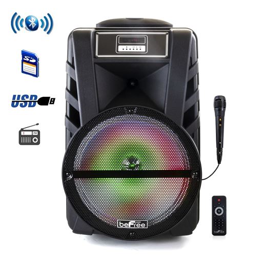 Picture of beFree Sound 12 Inch Portable PA Bluetooth Rechargeable Party Speaker with Reactive LED Lights