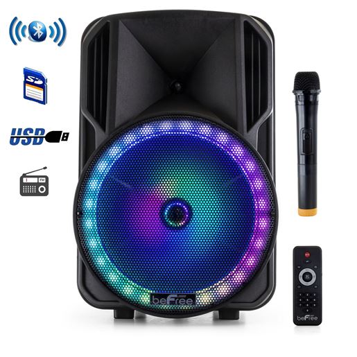 Picture of beFree Sound 12 Inch PA Bluetooth Rechargeable Portable Party Speaker with Reactive LED Lights