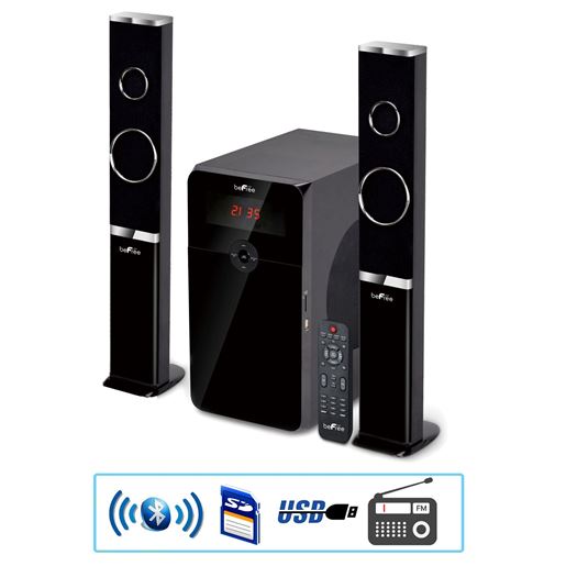 Picture of beFree Sound Bluetooth 2.1 Channel Multimedia Wired Speaker Shelf System with SD and USB Input