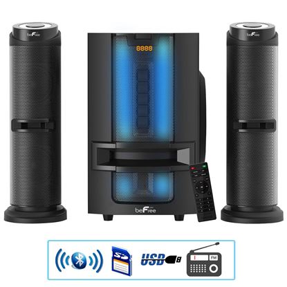 Picture of beFree Sound Bluetooth 2.1 Channel Multimedia Wired Speaker Shelf System with Sound Reactive LED lights and USB Input