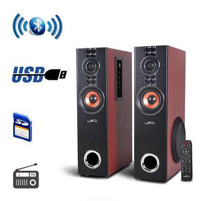 Picture of beFree Sound 2.1 Channel Powered Bluetooth Dual Wood Tower Speakers with Optical Input