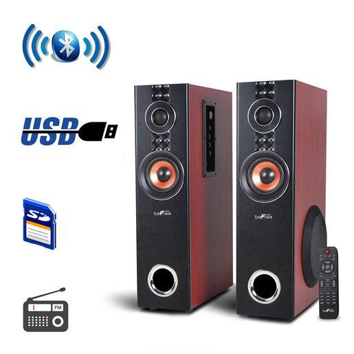 Picture of beFree Sound 2.1 Channel Powered Bluetooth Dual Wood Tower Speakers with Optical Input