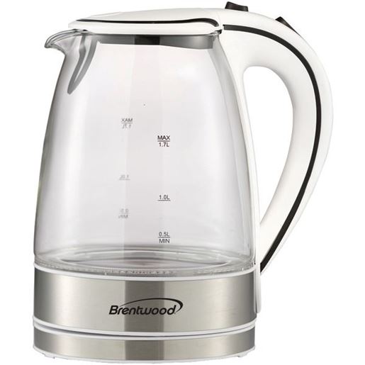 Picture of Brentwood Appliances KT-1900W 1.7-Liter Cordless Tempered-Glass Electric Kettle (White)