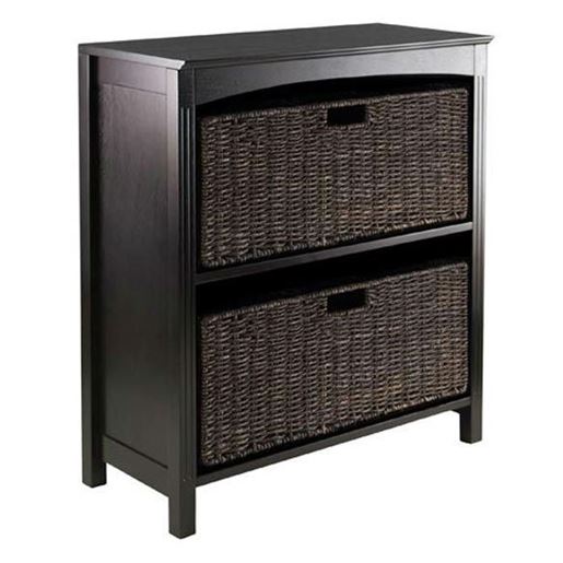 Picture of Espresso 3 Tier Bookcase Shelf with 2 Large Storage Baskets