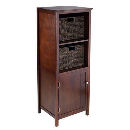 图片 Walnut 3 Piece Cabinet Cupboard Storage with 2 Foldable Baskets